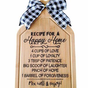 Decorative Bamboo Cutting Board Laser Engraved with Recipe for a Happy Home NEW